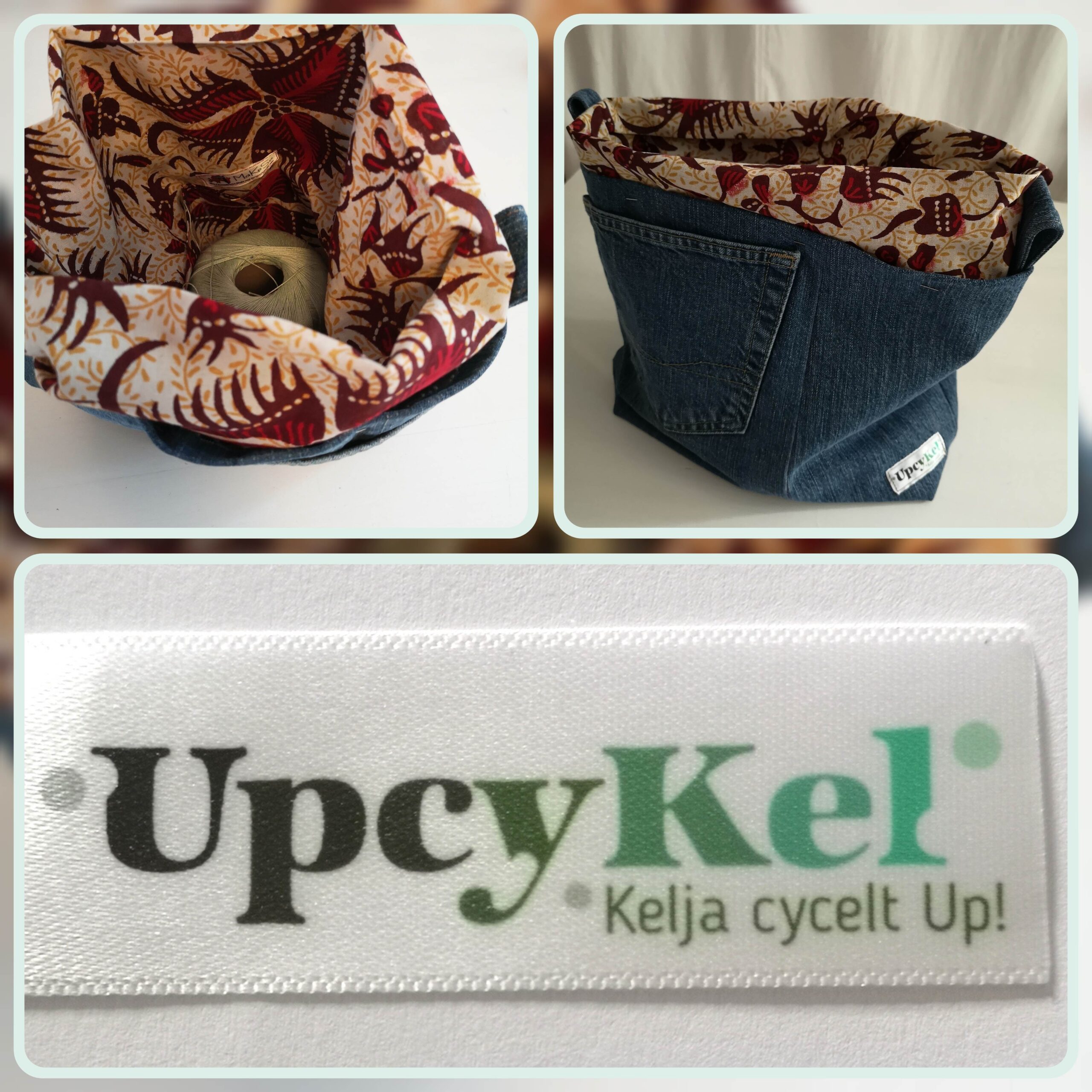 Trunkshow Upcykel Collage aus Logo und Projekttasche